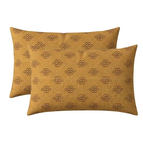 RSH DECOR: Sunbrella Jumbo Lumbar Pillows Set of 2 | 26" x 16" | Water and Fade-Resistant Performance Fabric | Outdoor Pillow Covers with Down-Alternative Inserts | Made in USA (Trinket Teak)