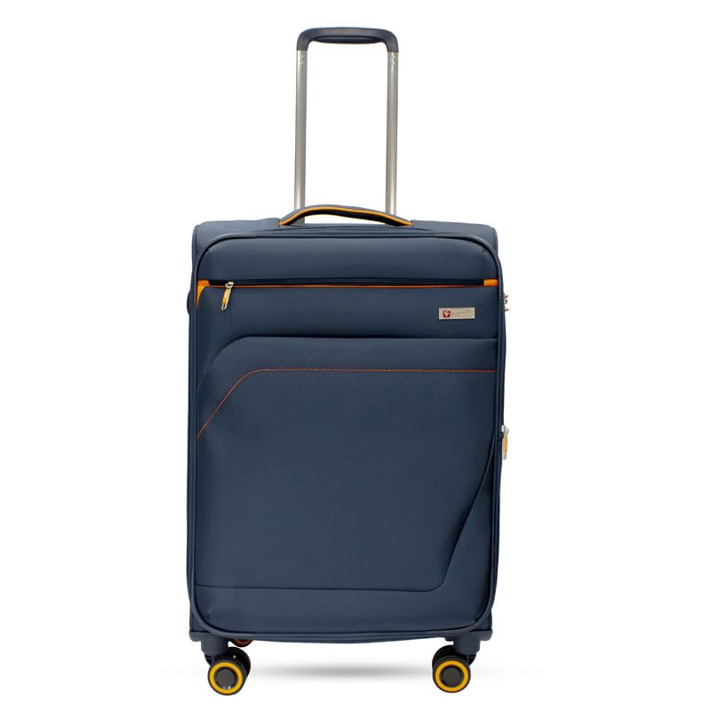 Image of SWISS MILITARY Nylon Mercury 8 Wheels 65cm Trolley Luggage, Soft Case 360 Rotatable Wheels, TSA Lock, Expandable Storage & Quick Front Pocket Suitcase, Travel Bag for Men & Women, Medium Navy 68L