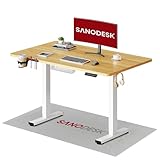 SANODESK Höhenverstellbarer Schreibtisch Elektrisch Schreibtisch Höhenverstellbar 110×54 cm mit 70 kg Tragkraft, Anti-Kollisions-Schutz & leisem Betrieb, inkl. Ablagebox und Kabelmanagement(ahorn)