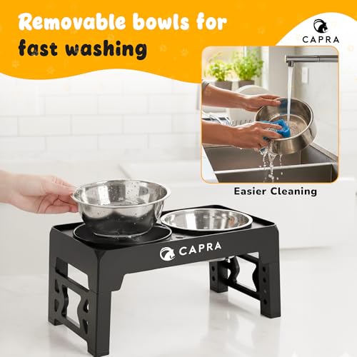 CAPRA Dog Bowls with Stand, Raised Dog Bowl Feeder with 2 Large 1300ml Stainless Steel Bowls, Adjustable Height, Foldable, Non-Slip, Easy Clean for All Dog Sizes (Bowls+Stand+Mat) - Image 6