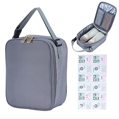 Image of AURAUS Breast Milk Cooler Bag with Ice Packs Fits 2 Baby Bottles Up to 9 Ounce Suitable for Nursing Mom Daycare (Grey)