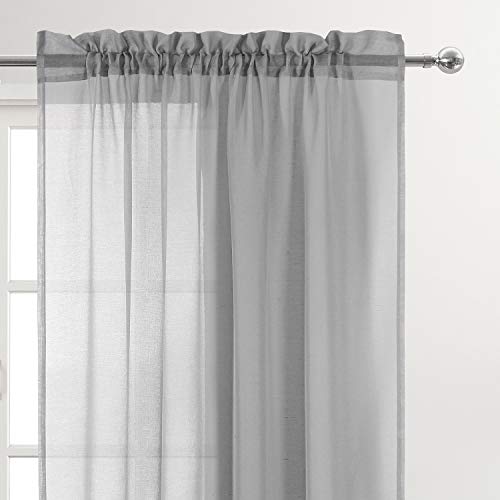 DWCN Grey Sheer Curtains, 54 Drop Rod Pocket Top Semi Transparent Light Filtering Net Curtains - Image 2