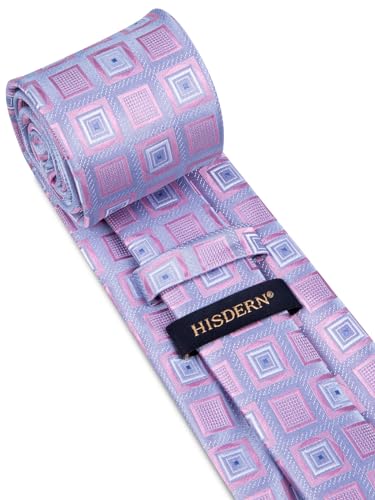 Image of HISDERN Ties for Men Formal Business Plaid Checked Mens Ties and Pocket Square Set Classic Wedding Necktie Handkerchief
