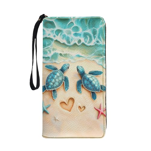 Image of Bulopur Beach Sea Turtle Wallets with Wristlet for Women Envelope Long Wallets Zip Around Small Handbags PU Leather Travel Wallet Passport Holder for Ladies