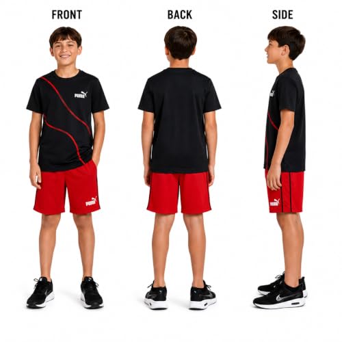 Image of PUMA Boys Active Shorts Set - 2 Piece Dry Fit T-Shirt and Performance Gym Shorts - Activewear Clothing Set for Boys (4-16)