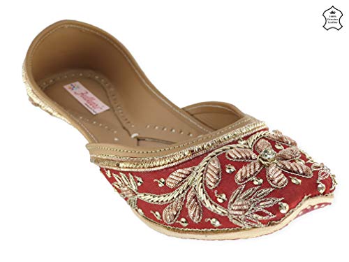 Image of Fulkari Women's Murraya Genuine Soft Leather Juttis | Bite and Pinch Free Jutis | Punjabi Jutti For Ladies | Bridal Ethnic Stylish Mojari Flats For Girls |
