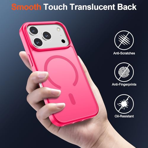 Image of SUPFINE Magnetic for iPhone 17 Pro Case (Compatible with MagSafe)(Military Grade Drop Protection) Translucent Matte Shockproof with Anti-Fingerprint Phone Cover 2025,Hot Pink