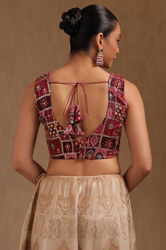 Image of Soch Womens Georgette Floral Print Padded Blouse with Zari