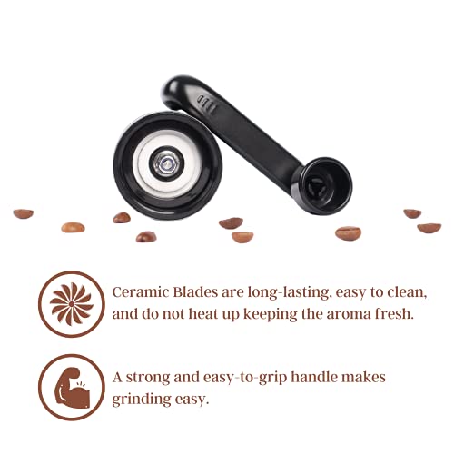 Image of Cafe JEI Manual Coffee Grinder with Adjustable Settings - Ceramic Conical Burr Mill & Brushed Stainless Steel Body, Whole Bean Coffee Grinder for Drip Coffee, Moka Pot, Espresso, French Press (Black)