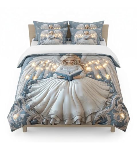 Image of Premium 7D Digital Printed Cotton Flat Bedsheet (90 X 100) Inch with 2 King Size Pillow Covers -300 TC Fabric, Design & Superior Comfort Double Bedsheet for Double Bed (Blue - Winter Princess Pattern)
