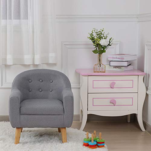 Kids Sofa Chair/Linen Fabric Upholstered Kids Sofa Couch/Big Kids Couch With Wooden Legs For Children Gift (Gray) #TOP1