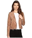 [BLANKNYC] womens Luxury Clothing Cropped Suede Leather Motorcycle Jackets, Comfortable & Stylish Coats, Coffee Bean, Small