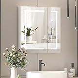 Mepplzian 60x65 Led Bathroom Mirror Cabinet with Shaver Socket,3-Color Bathroom Cabinets with Lights,Anti Fog Bathroom Cabinets with Mirror,2 Door Illuminated Mirrored Bathroom Cabinets Wall Mounted