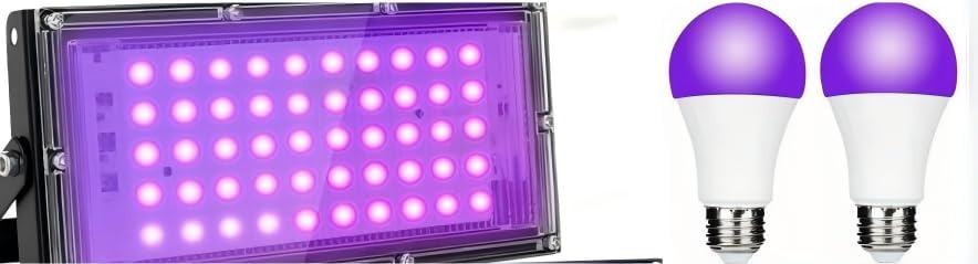 3 Pack 50W+12W Equivalent LED Black Light Flood Lights, High Power UV Blacklight with Plug, Waterproof Outdoor/Indoor Spotlight for Halloween Glow Party, Large Yard, Stage, Glow Decor