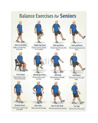 Stay Steady Senior Exercises Poster Balance and Mobility Guide for Assisted Living Decor(Unframed,12x18inch(30x45cm))