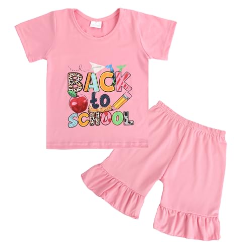 Image of Toddler Girls Back to School Pencil Outfits Set Ruffle T-Shirt Dress and Pants Outfit Set 3-8Years
