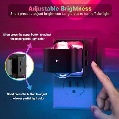 Image of JandCase Night Lights Plug into Wall,10-Colored Changing Night Light for Kids,180 Rotatable Plug RGB LED Nightlight with Dusk to Dawn Sensor for Halloween Decoration, Children Room,Party