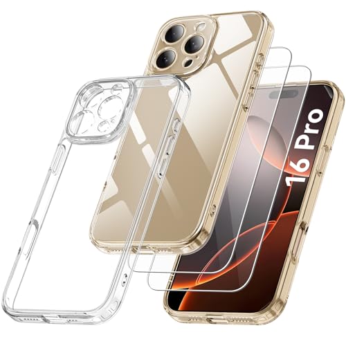 Qasyfanc Handyhülle Kompatibel mit iPhone 16 Pro Hülle mit Kameraschutz und 2 Stück Schutzfolie, Hard PC Nie Vergilbung ...