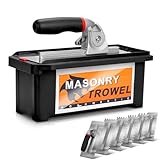 8X Maurerkellen Set mit Abnehmbarer Griff & 6 Multiswitch-Wechselblättern (6/8/10/12 mm/U-Typ/Tiger-Typ), Wand Zahnglättekellen Glättekellen mit Softgriff, Fliesenkelle Bodenkelle mit Transportbox