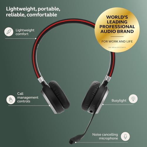 Jabra Evolve 65 SE Link380a UC Stereo- Bluetooth Headset with Noise-Cancelling Microphone, Long-Lasting Battery and Dual Connectivity - Works with... - Image 3