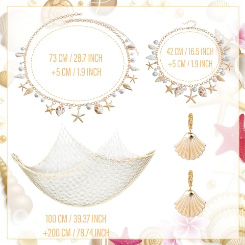 JeVenis Mermaid Costume Beach Accessories Jewelry Starfish Necklace Hair Clip for Women Seashells Starfish Pearl Summer Beach Gifts for Women4