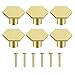 KAONESS 6PCS Poignée de Porte en Laiton Massif Boutons de Porte Hexagonaux Bouton de Meuble Boutons de Tiroir Avec Vis Accessoire pour Cuisine Salon Chambre