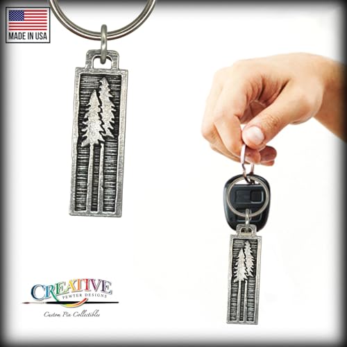 Tall Trees Keychain, A1030KC, 1 3/4”, Pewter, 100% Handmade in the USA, Redwood, Cedar, PNW, Forest, Travel Souvenir, Metal, Keychain, Key Chain, Key Ring, Key Fob, Gift, Over 100 Keychain designs3