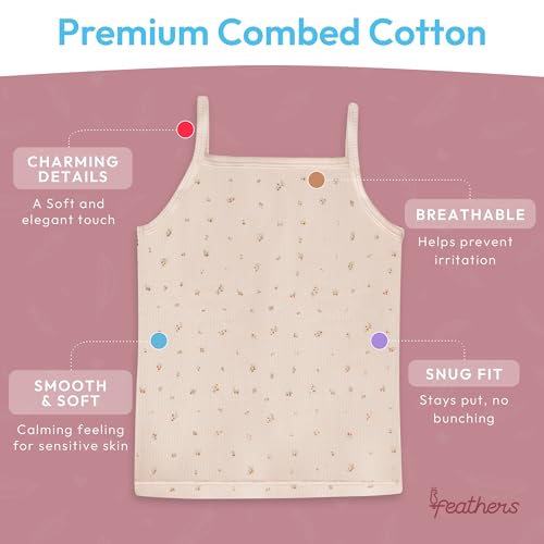 Feathers Super Soft Girls Undershirts Tagless Camisoles – Cotton Cami Girls Tank Tops (3 Pack)3