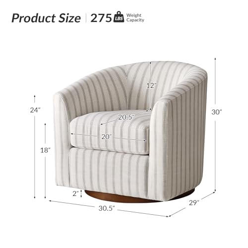Image of HULALA HOME Modern Swivel Accent Chairs Set of 2 with Solid Wood Base, Round Swivel Barrel Chairs with Striped Pattern, No Assembly Required, Stripe