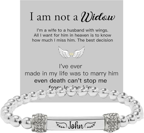 Angel Memorial Bracelet for Women In Memory of Loved Ones Silver Stainless Steel Custom Name Angel Bead Bracelet