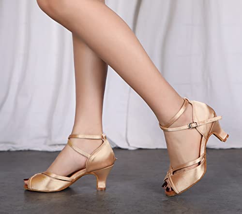 Minishion Satin Ballroom Dance Shoe Ankle Strap Wedding Prom Sandals L350 Champagne Us 4.5 #TOP5