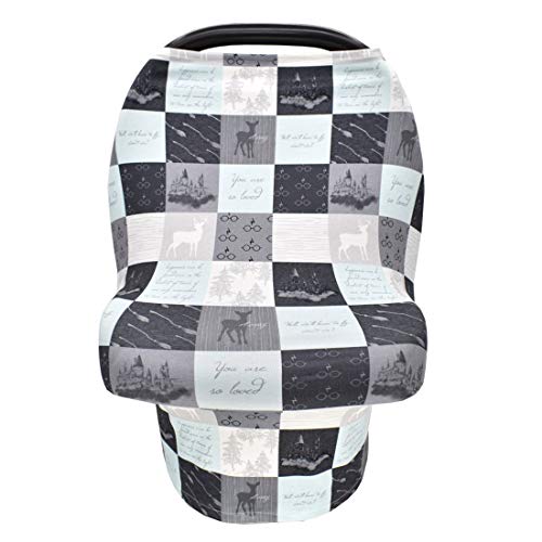 Image of Lemida Car Seat Nursing Cover Shopping Cart Cover High Chair Cover 4 in 1 Carseat Canopy Nursing Breastfeeding Cover for Baby Boys and Baby Girls (Grey&Green)