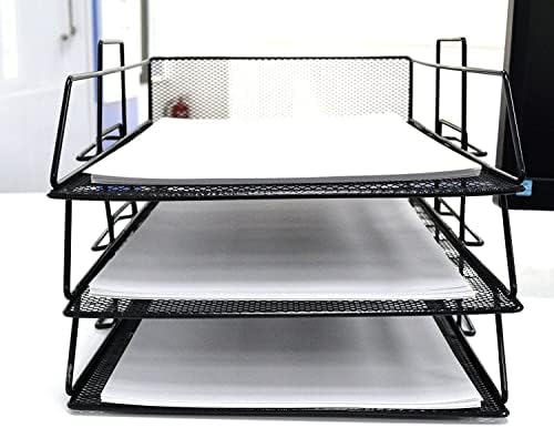 3 Tiers Black Mesh Filling Front Load Letter Paper Storage Tray Organiser Home Office Use