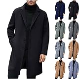 Mens Wool Blend Pea Coats Single Breasted Overcoat Notched Collar Winter Trench Coat Casual Business Long Coat men's winter fashion Black 2XL