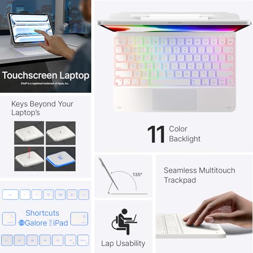 Image of typecase Keyboard Case for iPad Pro 13-inch (M5 2025 / M4 2024), Magic Keyboard with 11 Colors Backlight, Keyboard Case with Pencil Holder, Multi-Touch Trackpad, Easy-Set Magnetic Stand, White