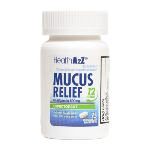 HealthA2Z Mucus Relief | Guaifenesin 600 mg | 12 Hour | No Benzene | Expectorant | Relieves Chest Congestion | Thins and Loosens Mucus | Extended Release (75 Counts)