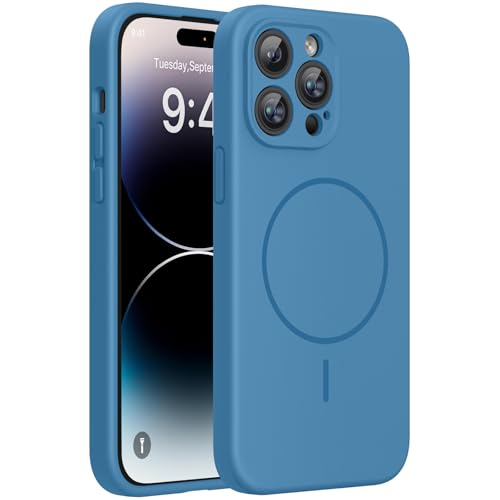 Image of Miracase Magnetic for iPhone 14 Pro Max Case, [Soft Anti-Scratch Microfiber Lining], Compatible with MagSafe, Silicone Shockproof Protection Phone Case for iPhone 14 Pro Max,Capri Blue