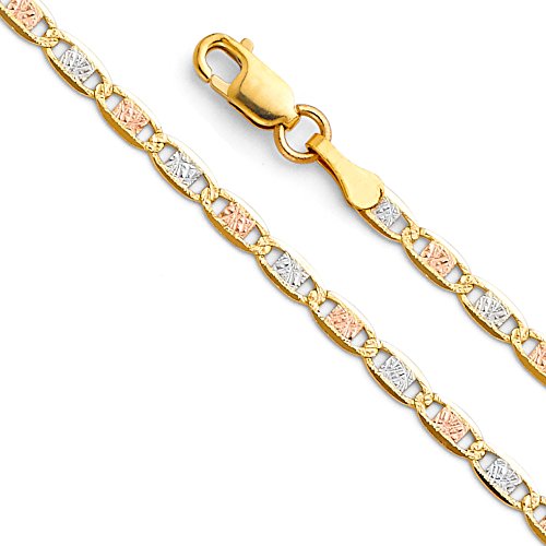 14k REAL Tri Color Gold Solid 4mm, 3mm, 2.5mm, 2mm Diamond Cut Chain Bracelet Necklace with Lobster Claw Clasp