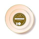 Posh Setting 32 Piece Plastic Plates Set Elegant Disposable Dinnerware Pink and Gold Rim Party Plates Holiday Christmas Valentines Day Tableware