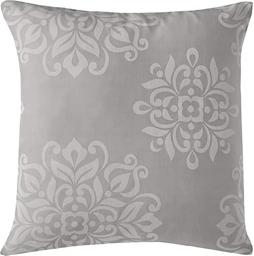 Image of Cotton Rich Jacquard Cushion Covers 45 x 45cm Floral Prints Zipped Machine Washable Strong & Smooth [Silver 224]