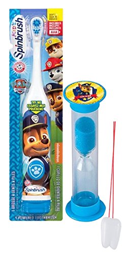 Paw Patrol Chase Inspired 2pc Oral Hygiene Set! Includes Turbo Powered Spin Toothbrush & Police Pup Brushing Timer! Plus Bonus "Remember To Brush" Visual Aid!