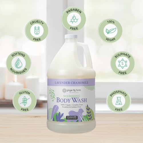 Ginger-Lily-Farms-Botanicals-Nourishing-Body-Wash-100-Vegan-Cruelty-Free-Bath-Shower-Gel-for-Men-and-Women-Lavender-Chamomile-Scent-1-Gallon-Refill-128-fl-oz