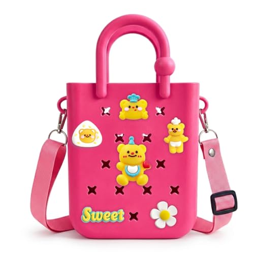 Image of Juyeesm Mini Rubber Beach Bag with Strap & Charms, Waterproof EVA Beach Bag for Girls, Small Rubber Tote Bag for Women
