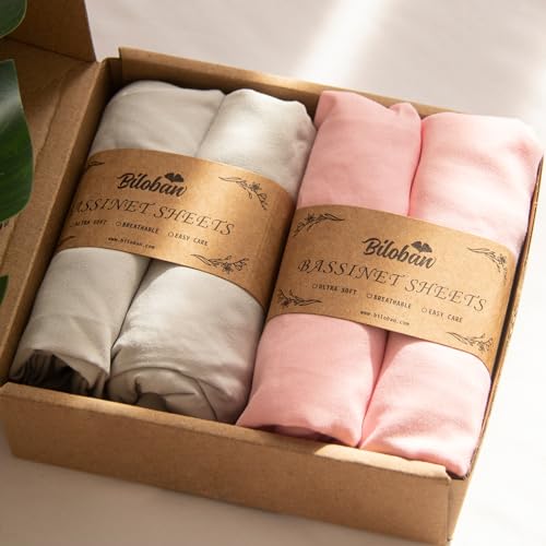Baby Bassinet Sheets 4 Pack Compatible with UPPAbaby and Chicco LullaGo Anywhere Portable Bassinet, Ultra Soft & Skin-Friendly, Grey and Pink