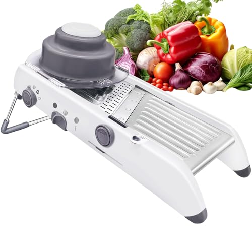Mandolina de Cocina Profesional, Mandolina Multifuncional Ajustable en acero inoxidable, Cortador de Verduras manual con Protección de Mano, Rallador de Verduras, Corte Juliana, Corte Gofre