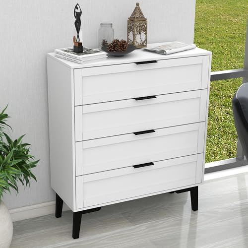 Image of Dresser for Bedroom, Storage Organizer with 4 Drawers, Chest of Drawers,Sturdy Metal Frame, Wood Tabletop for Guest Room, Closet, Entryway, White