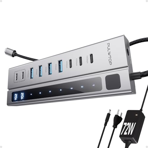 Powered USB C Hub, PULWTOP 11-in-1 Power Hub with SD/TF,