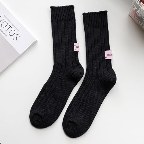 Image of Benefeet Sox Crew Socks for Women Retro Cotton Ribbed Knit Casual Socks Solid Color Athletic Sock