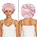 Aeaocvo Silk Bonnet for Sleeping, Women's Pink Polyester Satin Hair Wrap, Wide Band Bonnets for Curly Natural Hair