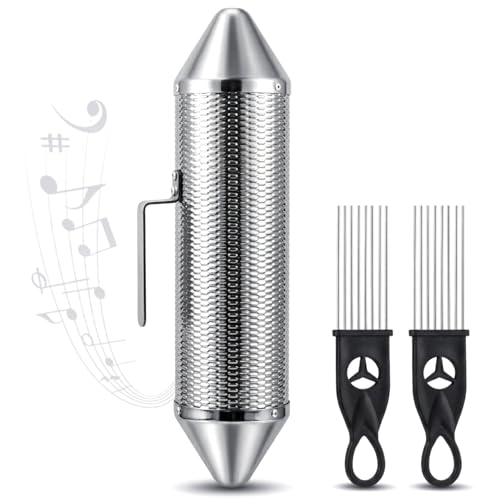 SOUJOY Guiro Instrument, coctelera Guiro de acero inoxidable con 2 raspadores, instrumento de percusión latina de 15 x 3 pulgadas, martillo de arena profesional de acompañamiento de banda para